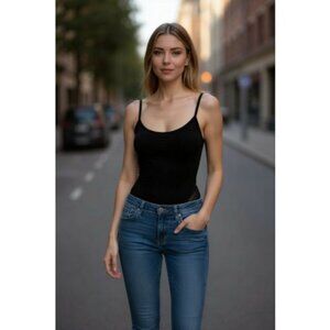 Sexy BAJA BLUE Black Velour Tank Style Bodysuit Ladies Size 14